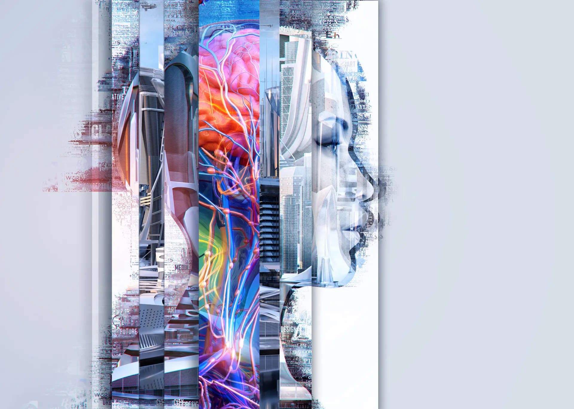 Digital city in strips with brain