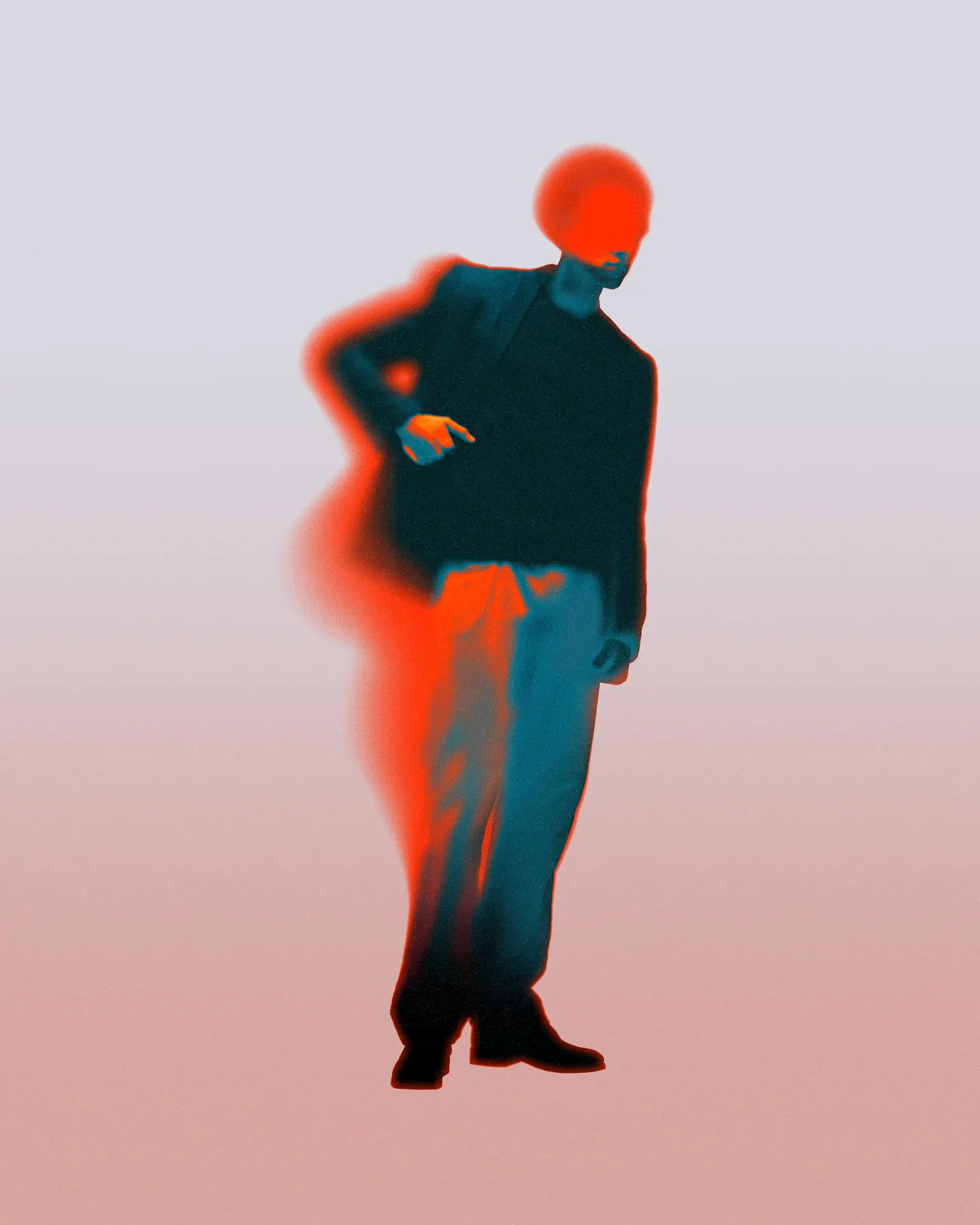 Figura estilizada en rojo y turquesa