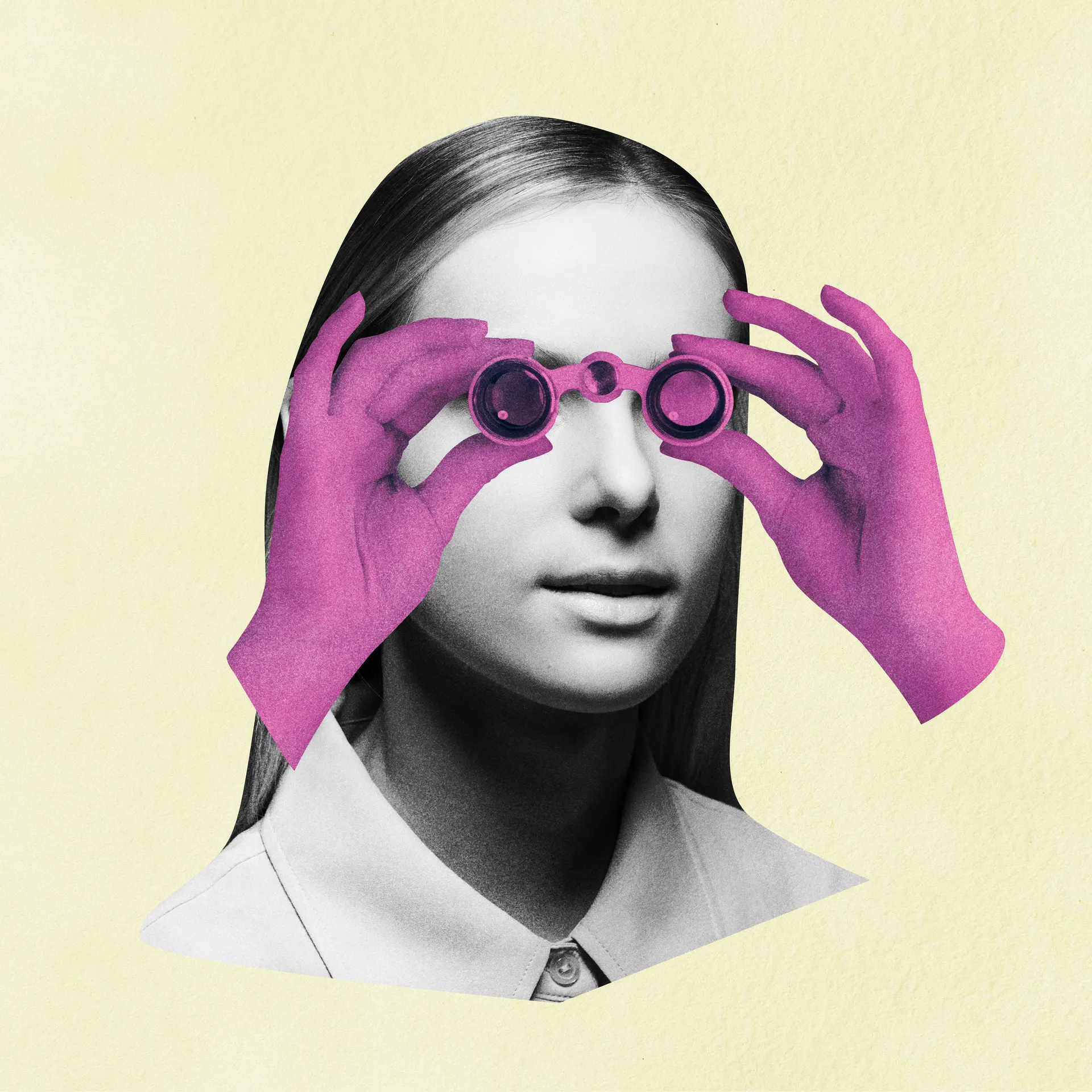 Pop portrait with pink binoculars